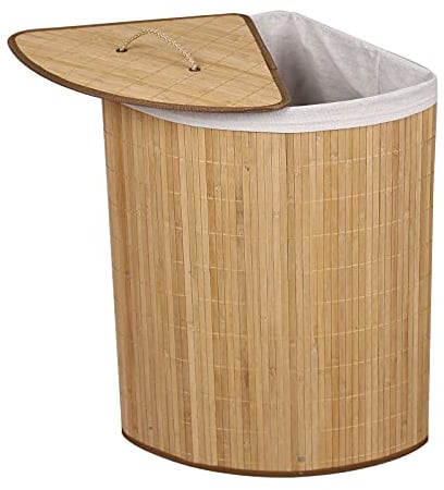 Wiltec Panier à linge Pliable Bambou clair 57L Sac en lin Corbeille Rectangulaire Couvercle Bac à linge Panier Rangement Jouets Accessoire Salle de Bains