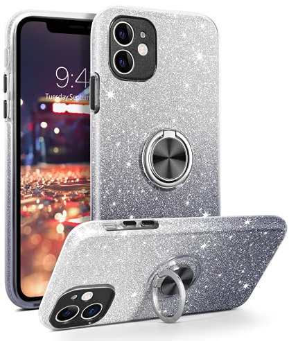 YINLAI for iphone 11 Case Bling Glitter Sparkle Shiny Cute iphone 11 Case for Girls Women with 360 Grad Ring Holder Kickstand Slim Shockproof Protective Phone Case for iphone 11,Black Gradient