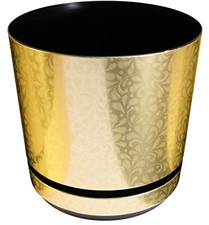 KORAD Blumentopf mit untersatzer - Muster 058 Goldspitze - 12 cm - Pflanzkübel aus Hochwertiger Kunststoff - Dekorativer Topf für Pflanzen
