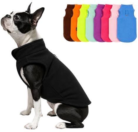 JACKO & CO Fleece-Weste mit Ring für die Leine – weich, leicht, atmungsaktiv, für Welpen, kleine, mittelgroße Hunde, Kätzchen, Katzen, Chihuahua, warm für Herbst/Winter (Schwarz, Größe M, 2,7-4,5 kg)