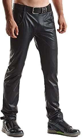 Regnes Fetish Planet Lange Herren Hose schwarz aus elastischem Wetlook-Material matt und tief Geschnittener Taille