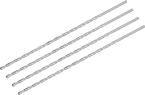 sourcing map HSS(High Speed Steel) Extra Long Twist Drill Bits, 4mm Drill Diameter 200mm Length for Hardened Metal Woodwork Plastic aluminum alloy 4 Pcs