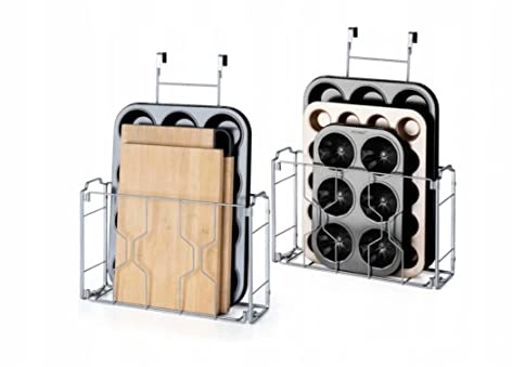 Bomclap Cestino sospeso da appendere sopra la porta/parete, pratico aiuto per la cucina, ripiano da cucina per la porta dell'armadio per riporre taglieri, libri di cucina, ecc., argento