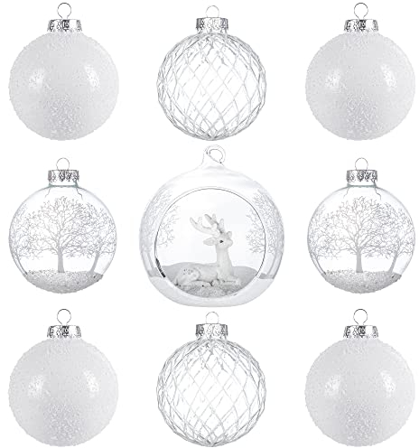 KI Store weihnachtskugeln Weiss transparenti Glas Vintage 8 Stücke Ornamente für Weihnachtsbaum Christbaumkugeln Glas Weihnachtsdekoration Kugeln (Clear)