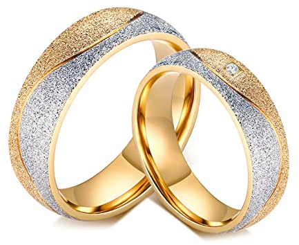 KnBoB Chirurgenstahl Eheringe, 6MM Paar Silber Gold Bicolor mit Weiß Zirkonia Verlobungsringe und Eheringe Damen Gr.57 (18.1) & Herren 62 (19.7)