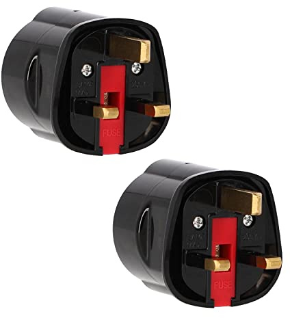 2er Set LED Universum Reiseadapter für Schutzkontakt-/Euro-Stecker (Typ F) auf GB England Zypern Hong Kong V.A.Emirate Steckdose (Typ G) - schwarz | Reisestecker Steckdosenadapter 1508533