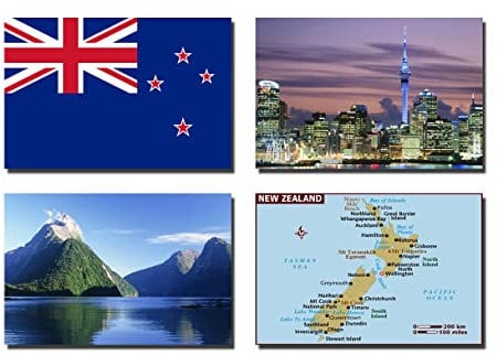 CALENDAR MAN 4 COUNT NATIONALISTIC, PATRIOTIC DECORATIVE MAGNETS - NEW ZEALAND FLAG, MAP, ATTRACTIONS (3.5 x 2.5 inches, Plastic)