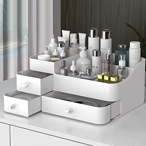 Queta Make-up-Organizer Große Kosmetik-Aufbewahrungsbox mit Kapazität 8 Gitter und 3 Schubladen, passend für Schmuck, Pinsel, Lippenstifte, Cremes, Schreibwaren (34 x 15 x 22cm)