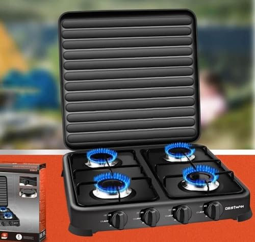 FORNELLO ELETTRICO PIASTRA A GAS FORNELLETTO 4 FUOCHI QUADRUPLO FUOCO BRUCIATORE A GPL BUTANO PROPANO CUCINA CAMPEGGIO DT568-4T