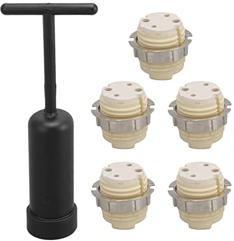 CHICIRIS Base Lumineuse G9, Support De Lampe En CéRamique G9, RéSistant à La TempéRature, Anneau En Alliage De Zinc, Douille De Base D'Ampoule Avec Outil De Retrait D'Anneau De Douille 5 PièCes