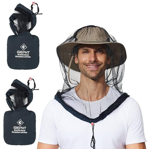 2 Pack Mosquito Head Net Mesh for Hiking & Outdoors,Bug Netting over Hat Adults Insect Gnat Fly Protection Face Cover Mask Hood Midge Clothing Jacket