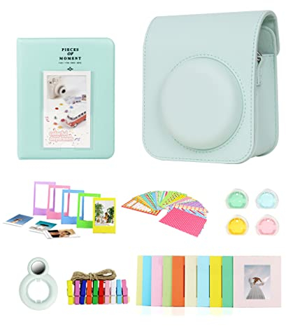 Berfea Protective Camera Case Compatible with Fujifilm Instax Mini 12 Instant Camera Accessories Kits Shoulder Bag with Book Album/Stickers/Colored Filter/Wall Decor Frame/Selfie Lens