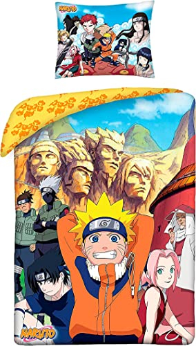 Halantex Naruto Bettwäsche-Set, Bettbezug 140 x 200 cm, Kissenbezug 70 x 90 cm, 100% Baumwolle, mehrfarbig