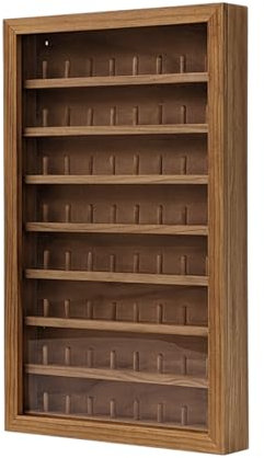 GRECA Vitrina Colecciones dedales. Acabado Barniz Roble. Varias Medidas. (64 DEDALES)