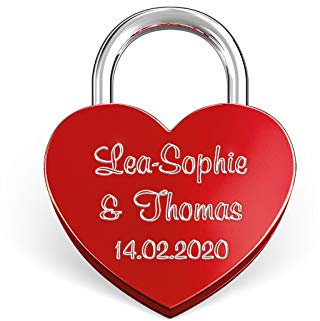 LIEBESSCHLOSS-FACTORY Kleines mini Herz-Schloss Rot mit Gravur und Schlüssel, gratis Geschenkbox uvm. Jetzt graviertes Liebes-Schloss in Herzform gestalten!