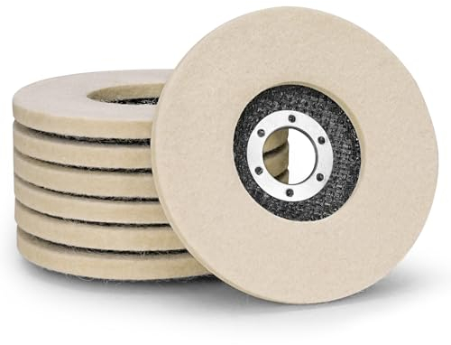 SI FANG 4 1/2 Inch Wool Felt Polishing Wheel Disc, 115mm Fine Abrasives Wool Buffing Wheel Polishing Pads for 7/8 Arbor Angle Grinder, Marble Glass Wood Stainless Steel Polishing (6Pcs Flat Wool)