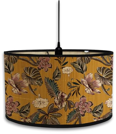 Morbuy Motif Fleurs Abat Jour en Bambou,Style Vintage Diamètre 30cm Abat-Jour Lampe Tambour Abat Jour pour Lampe de Table Abats-Jour Lampe Sur Pied pour Décoration Lampadaire (Feuille)