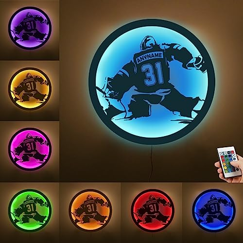 ASD Jewerly Personalisierte Hockey Metall Zeichen LED Licht, benutzerdefinierter Name für Zahl Hockey Wand Neon Zeichen Lampe Dekor für Schlafzimmer, Weihnachten Geburtstag Kinder Geschenk