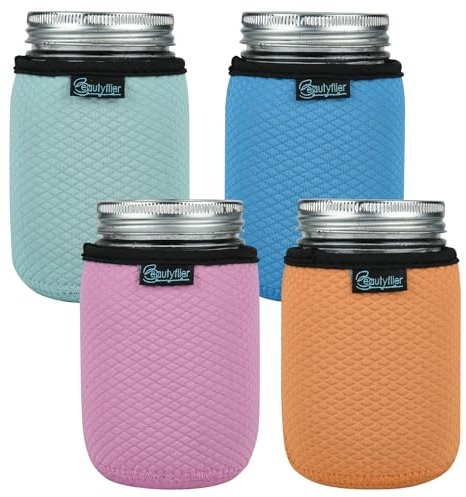 Beautyflier Regular Mouth Mason Jars 16oz Insulators, Neoprene Canning Cover for Ball Wide Mouth Pint Glass Mason Jar, 16-Ounce Pint Jars Regular Mouth Sleeve Cover Insulated Cozy, 4 Color