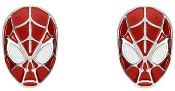 Disney Marvel Stainless Steel Silver, White & Red Spiderman Earrings E600216L
