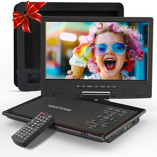 WONNIE Tragbarer DVD-Player für das Auto, 31,8 cm (12,5 Zoll) mit 26,7 cm (10,5 Zoll) drehbarem Bildschirm, 5-Stunden-Akku, Auto-DVD-Player mit Kopfstützenhalterung, Dual-Lautsprecher, Fernbedienung