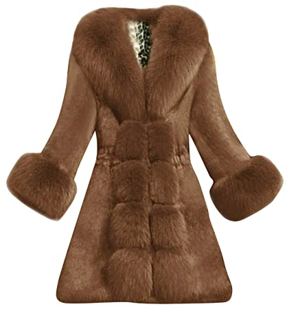 L9WEI L9 Kunstpelz Mantel Lang Damen Oversized Kunstfell Mantel mit Kapuze Elegant Faux Pelz Mäntel Pelzmantel Einfarbig Felljacke Warme Plüschmantel Lose Winter Kunstfell Mantel (Y-011-Brown, XXXL)