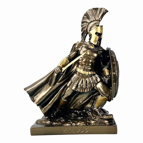 Leonidas Griechische Statue des Spartanischen Königskriegers, Skulptur, gegossener Marmor, Bronze-Effekt, 16 cm