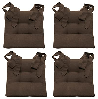 MAGMA Fino Stuhlkissen Sitzkissen Schleifenband Auflage Polster Stuhl Stuhlauflage Rattanstühle extra dick Esszimmerstühle 4er Set Indoor Outdoor (Braun)