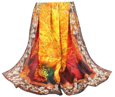 ANDANTINO Schal aus 100% Seide, 109,2 cm, groß, quadratisch, leicht, Kopftuch und Schal, für Damen, mit Geschenkverpackung, Rot, Braun, Large
