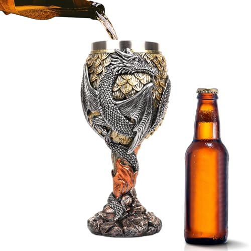 Gobelet de dragon, calice à vin de dragons médiévaux en acier inoxydable de 117 ml, verre à vin de dragon médiéval, calices de gobelets de dragons, coupe de calice médiéval sûre et créative pour boire