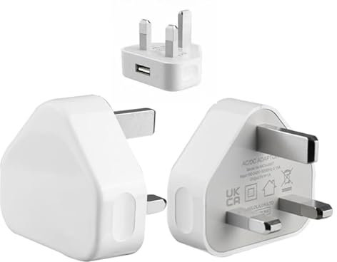 USB Plug UK 3 Pin Mains Charger,USB Wall Charger Plug Adaptor UK Compact Phone Charge Head 5V/1A/5W Charging for iPhone, Samsung and all mobile devices. For Tablets and IPads Charging. Fast Charging