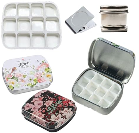 LdawyDE Lot de 2 Mini Boîtes de Peinture à l'Eau Vides - 12 à 24 Cavités - Kit de Rangement pour Voyage, Aquarelle, Huile - Avec Clip Magnétique et Pot à Huile