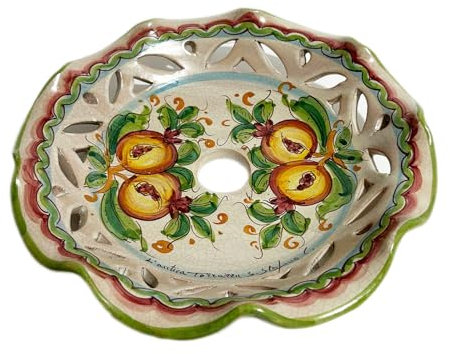 Piatto in ceramica ricambio per lampadario firmato e decorato a mano dai maestri ceramisti di santo stefano di camastra art. melograno antic