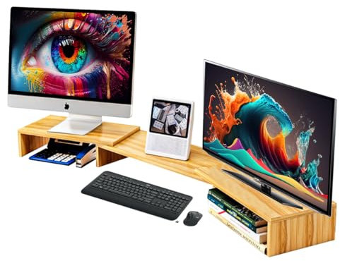 Fleau Home Monitor Riser - Laptop Stand - Laptop Riser - Desk Organizer - Screen Riser - Wood (Golden Honey Natural Bamboo Wood Finish)