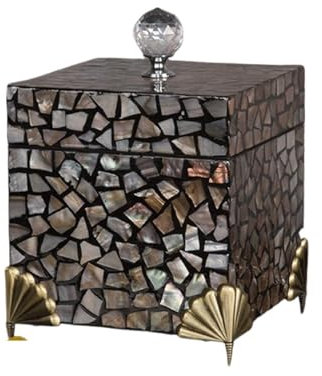 HELGN Schmuckschatullen Mit geometrischem Kristallgriffdeckel, handgefertigter Schmuck aus natürlicher Muschel Mutter