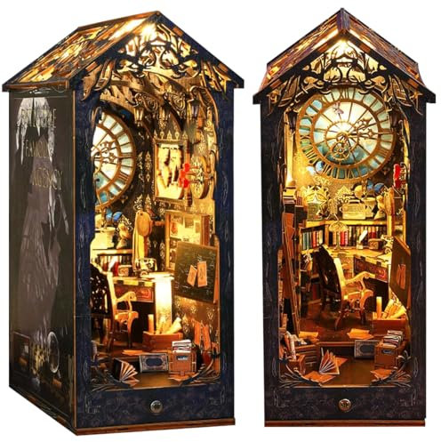 Auney Book Nook Kit Bois Maison de poupées Miniatures avec lumière LED, Serre-Livres d'art, Kits de modèles pour 14+ Adolescent und Adultes à Construire