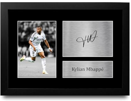 HWC Trading Kylian Mbappe Real Madrid Geschenke Gedrucktes Signiertes Autogramm Foto für Fußball Anhänger and Fans - A4 Gerahmt