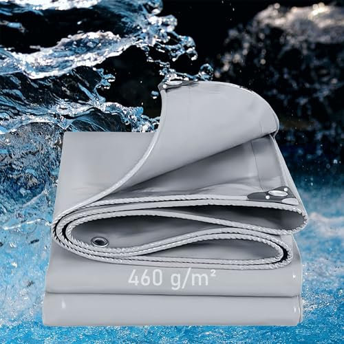 LDQBF Toile Pergola,5x7.5m 460g/m² PVC imperméable avec œillets,abri,Toile de Protection,résistante pour Le Camping et la Protection Contre la Pluie,la Neige et Le Soleil Gris