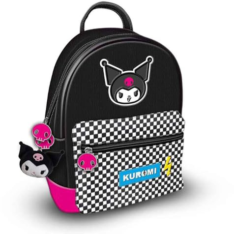 Pyramid International KUROMI Punk Vibes modischer Rucksack – luxuriöses Kunstleder, einzigartiges Futter, passendes Reißverschluss-Zubehör, Innen- und Außentaschen, ikonisch und geräumig, Schwarz,