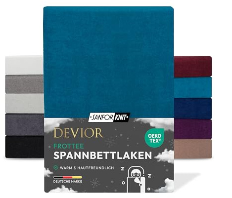 Devior Frottee Winter Spannbettlaken, Petrol, 140x200 – 160x200 cm – Kuscheliges Frottee Bettlaken 160 g/m² aus Baumwolle für Matratzen bis 22 cm Höhe – Oeko-TEX Made in Green Zertifiziert