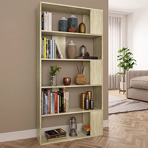 Myheimly Bücherregal Raumteiler mit 5 großen Fächern Wandregal Standregal Aktenregal Raumtrenner Büroregal Regal 80x24x159cm Holzwerkstoff Sonoma Eiche