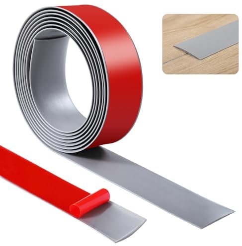 Gucass Übergangsprofil Wasserdicht Selbstklebend Grau, 3 M x 5cm Breit Vinyl Übergangsleiste, Ungelochte Abdeckleiste, Teppichleisten Selbstklebend, Übergangsschiene für Fliesen, Holz, Laminat