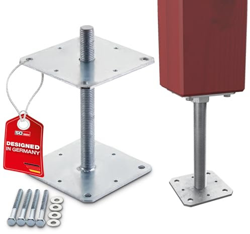 SOTECH Pfostenträger 160 x 160 x 250 mm Gewinde M24 Stahl feuerverzinkt Pfostenbefestigung höhenverstellbar Anker zum aufschrauben Witterungsbeständig