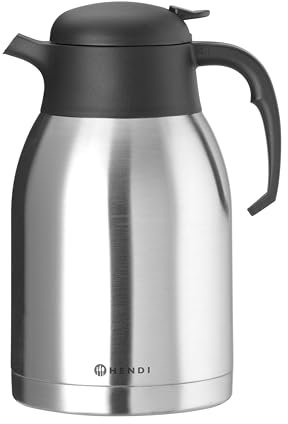HENDI Verseuse isotherme 2L, cafetière thermos pour café et thé, carafe à café, pichet isotherme, pour machines à café filtre, pour boissons chaudes ou froides, ⌀140x(H)265mm, inox