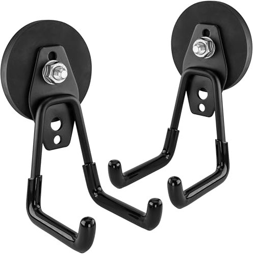POPPSTAR 2 Ganci magnetici per garage (rotondi Ø 66 mm, forza di trazione 20 kg, altezza 80 mm), colore: nero