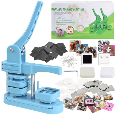 Goodcrafter Kühlschrank-Magnet-Knopf-Maschine, 2-in-1-Kühlschrankmagnet und Knopf-Maschine, 50 mm, quadratische Magnete, Abzeichen-Maschine mit 550 freien Teilen (inkl. 50 Pins)