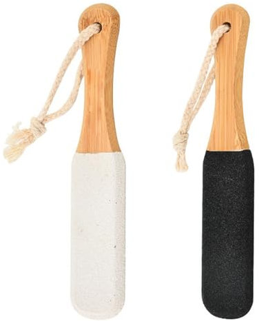 2Pcs Foot File, Double Sided Foot File with Wooden Handle, Pumice Stone for Feet, Foot Files for Hard Skin, Remove Hard Dead Skin Callus Dry Rough Cracked Corn Feet in Shower (Black+White)