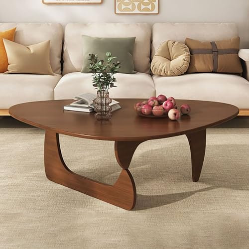 Baodiale Dreieckiger Couchtisch aus Gummiholz, Mid-Century Modern, Walnuss, für Wohnzimmer, klein, oval, braun, abstrakt, rustikal, Ende, Büro, Außenterrasse