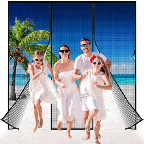 Zephra Mosquitera Puerta Magnetica, 400x250 cm Cortina Magnética Puerta Doble, Doble Apertura Lateral Cortina Magnética Puerta para Balcón Puerta Corredera de Patio Negro