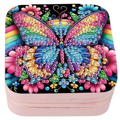 DCIDBEI Diamond Painting Kleine Schmuckschatulle Tragbare Reise Schmuckaufbewahrung Organizer Mini Reise Schmuckkasten für Ringe Ohrringe Halskette Armbänder Schmuck Geschenk für Frauen Schmetterling